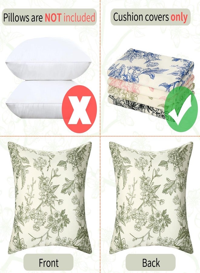 KWLET Vintage Floral Pillow Covers 20x20 Inch Sage Green Velvet Chinoiserie Pillow Cover Soft Square Pillowcase Farmhouse Flower Seasonal Cushion Covers Set of 2 for Sofa Living Room Outdoor - Image 4