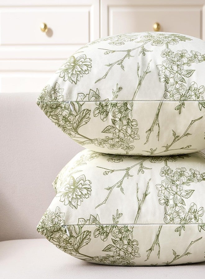 KWLET Vintage Floral Pillow Covers 20x20 Inch Sage Green Velvet Chinoiserie Pillow Cover Soft Square Pillowcase Farmhouse Flower Seasonal Cushion Covers Set of 2 for Sofa Living Room Outdoor - Image 5
