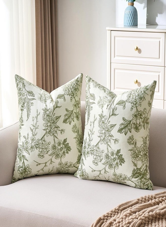 KWLET Vintage Floral Pillow Covers 20x20 Inch Sage Green Velvet Chinoiserie Pillow Cover Soft Square Pillowcase Farmhouse Flower Seasonal Cushion Covers Set of 2 for Sofa Living Room Outdoor - Image 3
