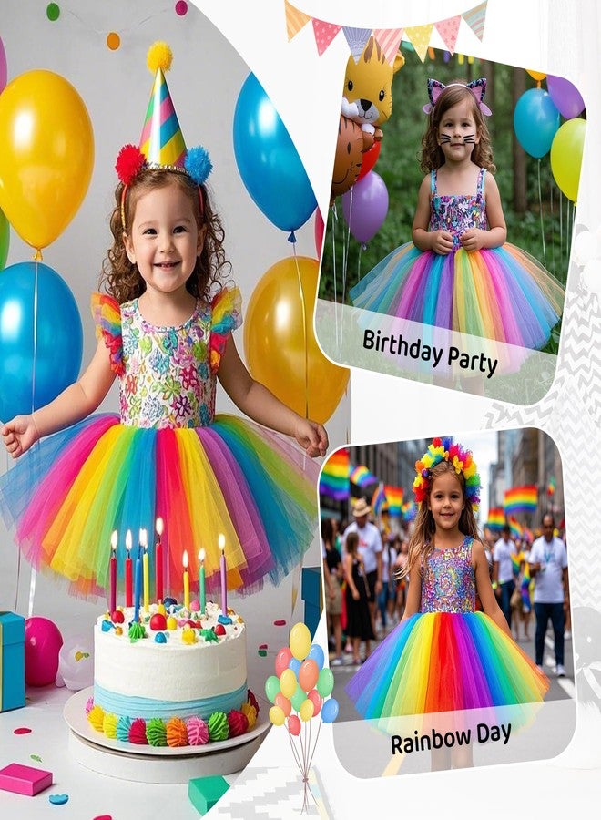 Zando Rainbow Tutu for Toddler Girls Pride Tutu Rainbow Skirt for Girls Kids 4 Layers 2-8 Years Princess Halloween Fluffy Tulle Dance Skirt Birthday Party Ballet Affordable - Image 2