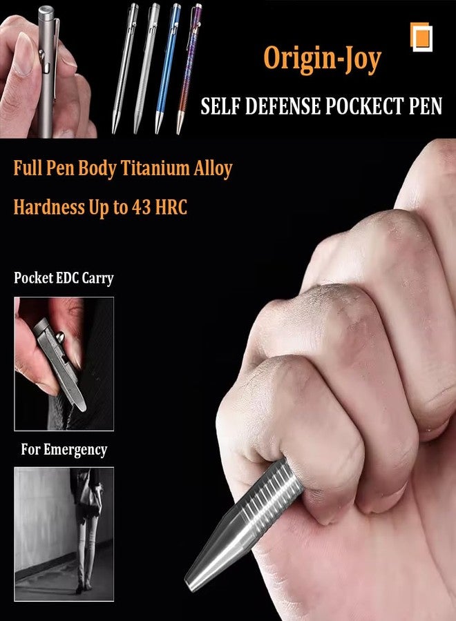 Origin-Joy Titanium Alloy Bolt Action Pen, Slim Lightweight EDC Pocket Tactical Pen With 5 Ballpoint Refills (Silver) - Image 5