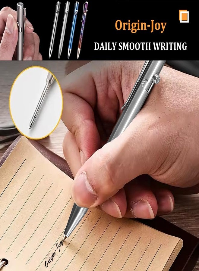 Origin-Joy Titanium Alloy Bolt Action Pen, Slim Lightweight EDC Pocket Tactical Pen With 5 Ballpoint Refills (Silver) - Image 4