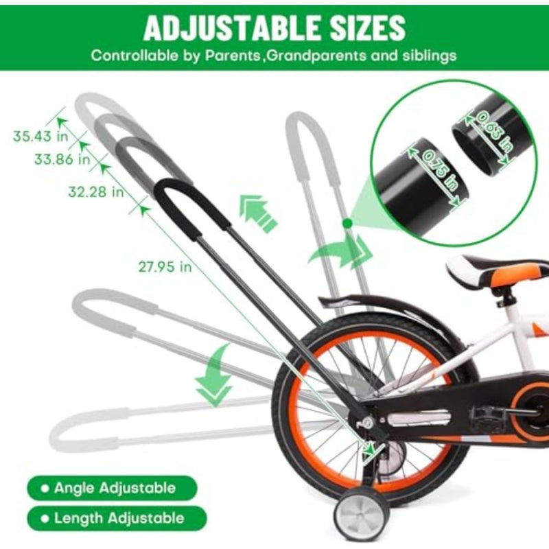Bike Training Handle, Adjustable 27.5-35 Multi-Position Balance Push Bar for Learning to Ride, 4-Level Height Settings for Aged 3-8 Years - Image 2