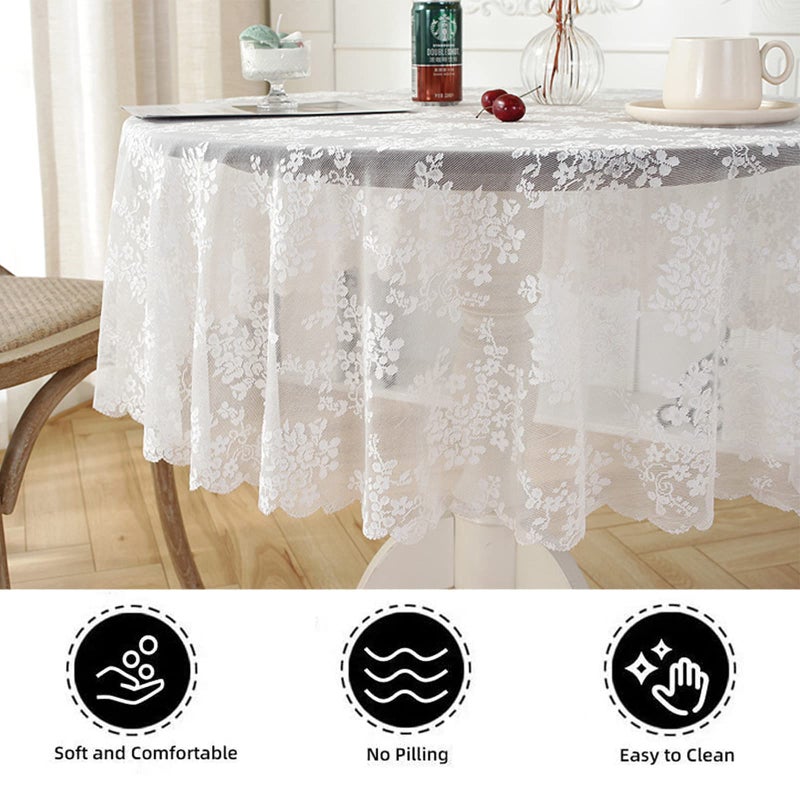 Jeloris Round Lace Tablecloth with Elegant Scalloped Bottom for Any Special Event Such as Wedding, Birthday Party, Baby Shower, Anniversary (48 inch, Style 1) - Image 5