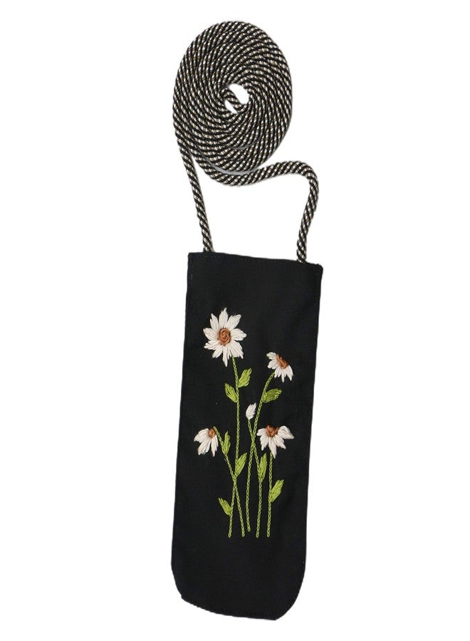 LOOK made Hand Embroidered Side Sling 100% Hand bag Mobile Pouch for Women Cum Cross Body Sling Bag (Black_Flower) - Image 1