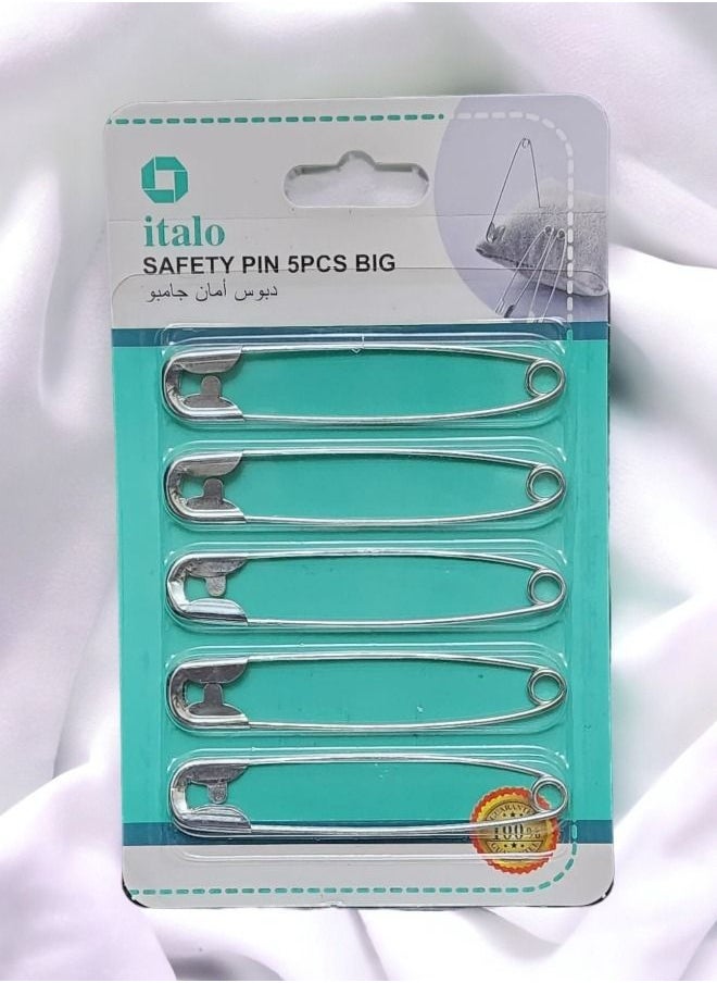 ITALO 5 Piece Safety Pins Big 8.5 Centimeter Metal Nickel Plated Steel  Clothing and Other Art and Craft Works  - Image 2