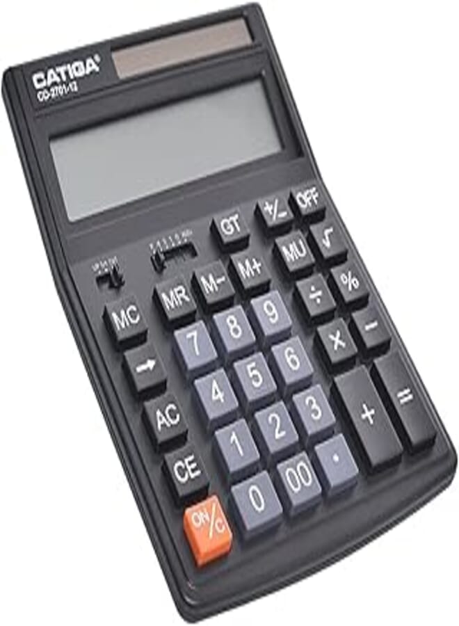 Catiga cd-2701-12 electronic calculator two power and 12 digits with plastic keys for office and school - multi colour