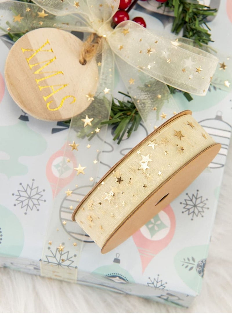 SYOSI Packaging Ribbon Gold Star Solid Color Gift Wrapping Ribbon DIY Cake Snow Yarn Ribbon Wedding Flowers Bow Decoration Suitable for Birthday Wedding Holiday Party Gift Wrapping Etc (Star-9m) - Image 3