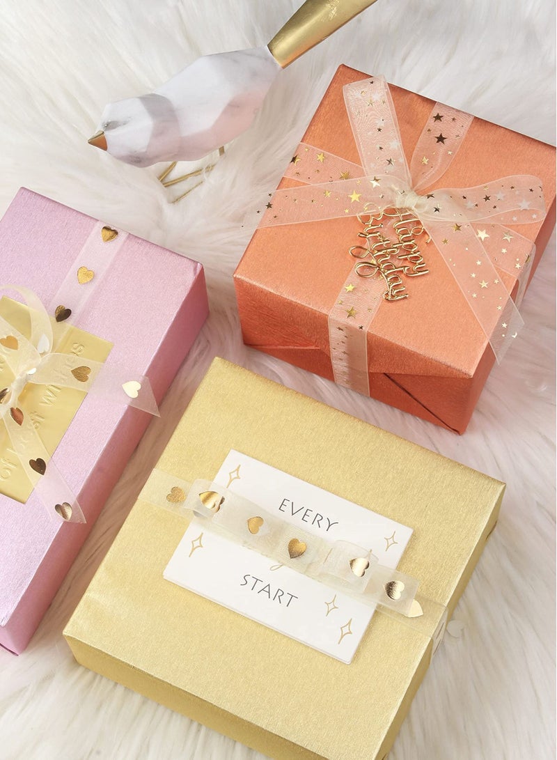 SYOSI Packaging Ribbon Gold Star Solid Color Gift Wrapping Ribbon DIY Cake Snow Yarn Ribbon Wedding Flowers Bow Decoration Suitable for Birthday Wedding Holiday Party Gift Wrapping Etc (Star-9m) - Image 5