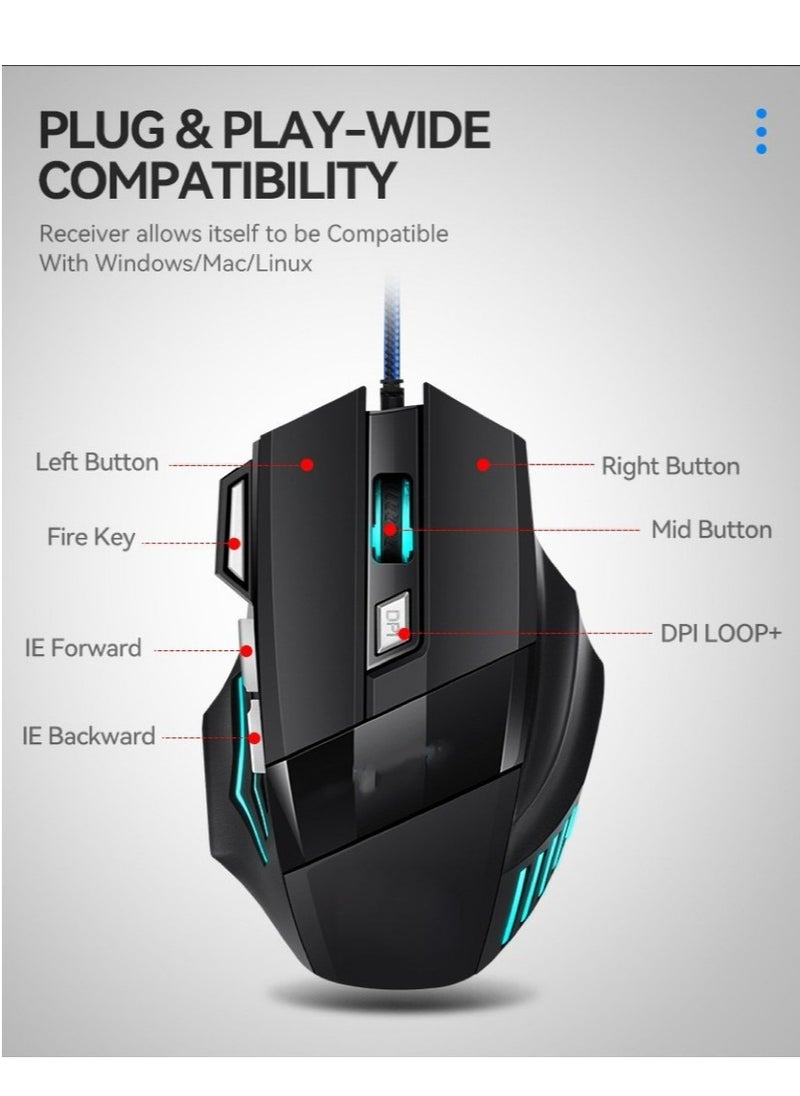 Generic - Wired Optical Gaming Mouse, 7 Programmable Buttons Gaming Mouse with Led Backlight,  Black, 17x9.5x5cm - Image 1