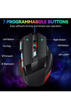 Generic Wired Optical Gaming Mouse, 7 Programmable Buttons Gaming Mouse with Led Backlight,  Black, 17x9.5x5cm  - Image 3