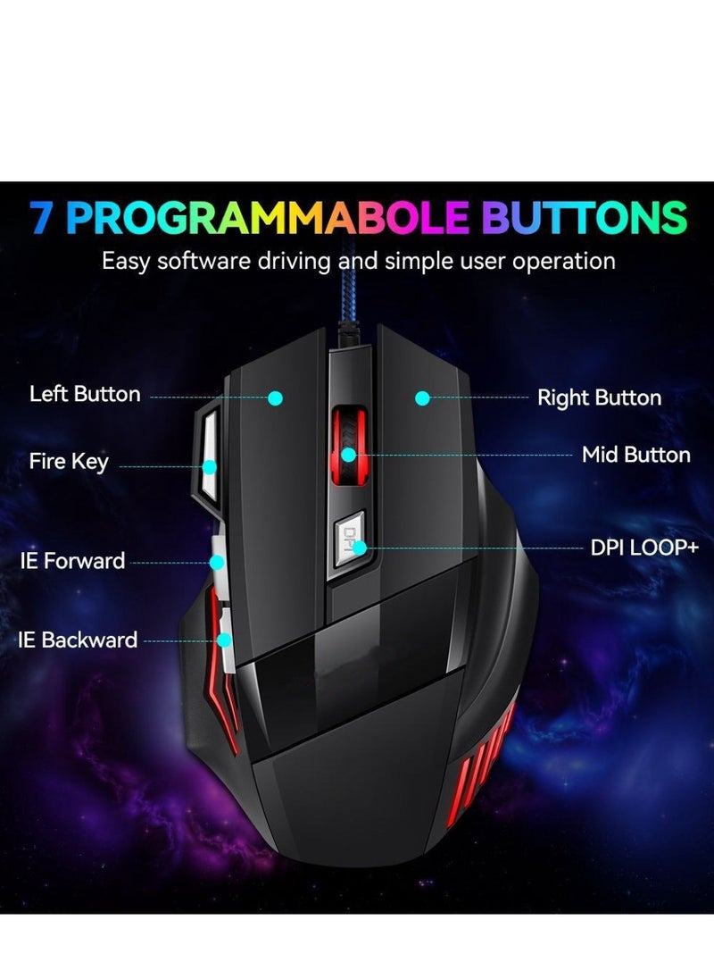 Generic - Wired Optical Gaming Mouse, 7 Programmable Buttons Gaming Mouse with Led Backlight,  Black, 17x9.5x5cm - Image 1