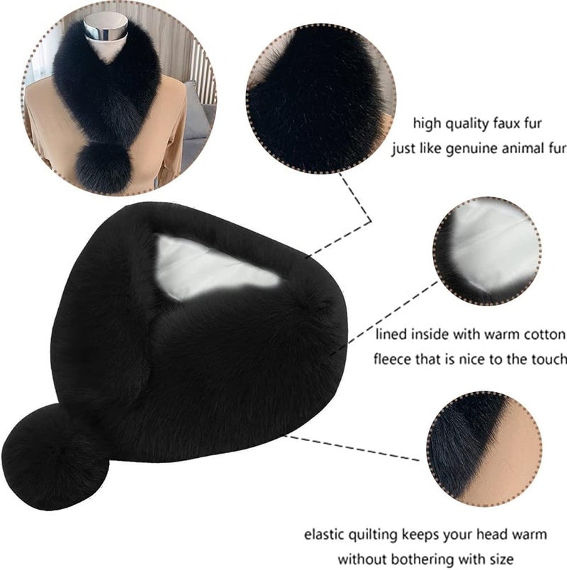 woobles Warm Plush Scarf  Fox Fur Collar Faux Fur Scarf Winter Thick Fur Collar Scarf Ribbon Ball Fur Collar for Matching Overcoat Sweater Jacket Holiday Gift Girl Warm Scarf - Image 2