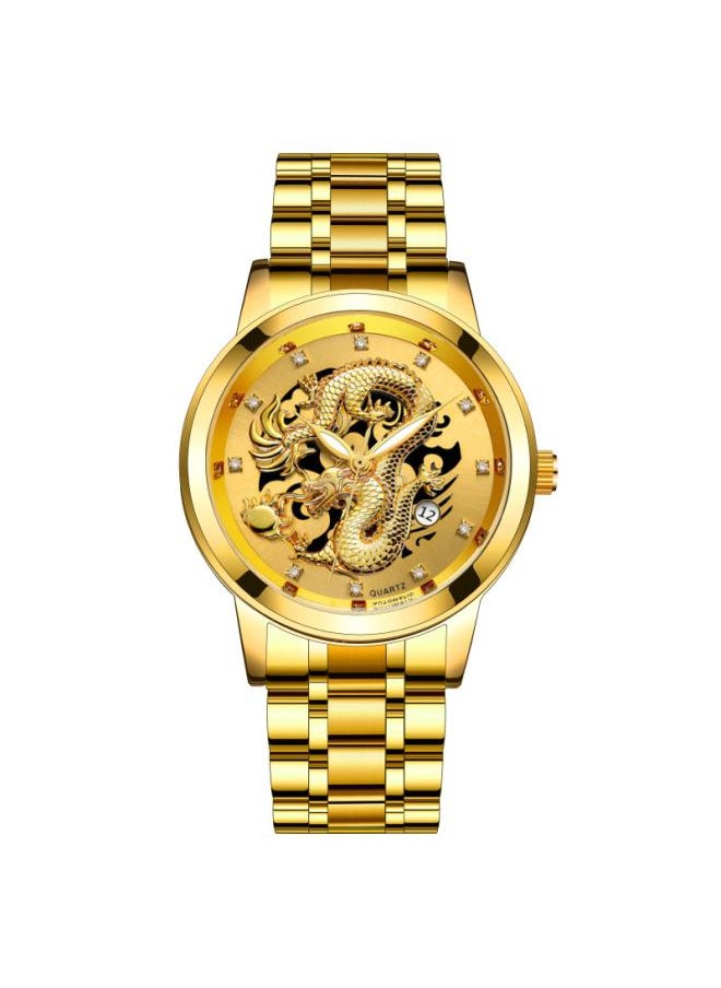 Generic Hot Fashion Calendar Men's Watch Men's Watch Steel Belt Non-mechanical Business Waterproof Square Diamond Chinese Dragon Watch 