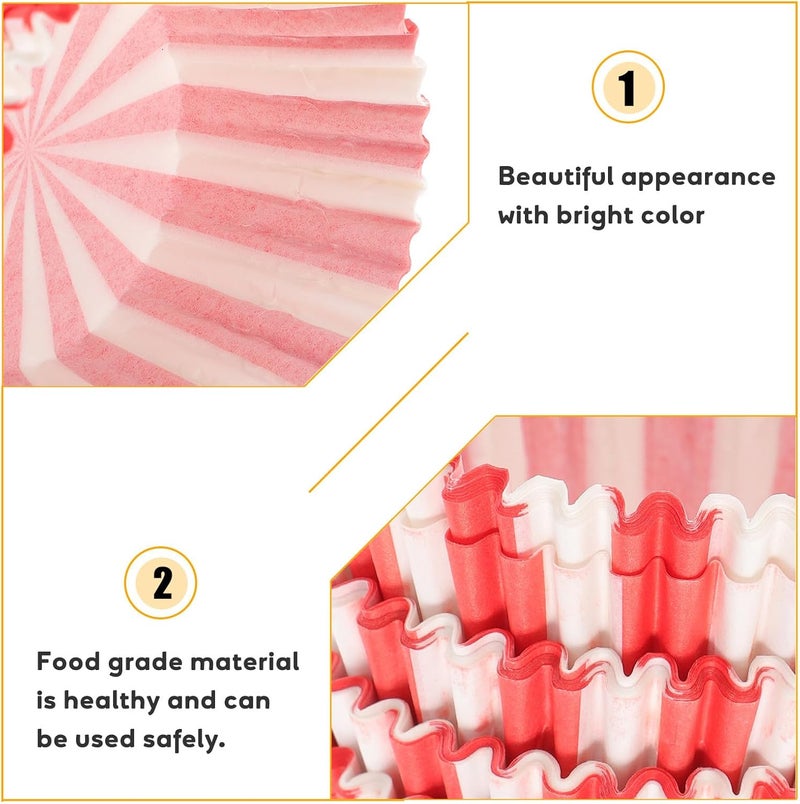 KICHOUSE 100pcs Red and White Stripes Muffin Cups Baking Cups Greaseproof Paper Cupcake Liners for Parties and Celebrations Medium Size High Temperature Resistant - Image 3