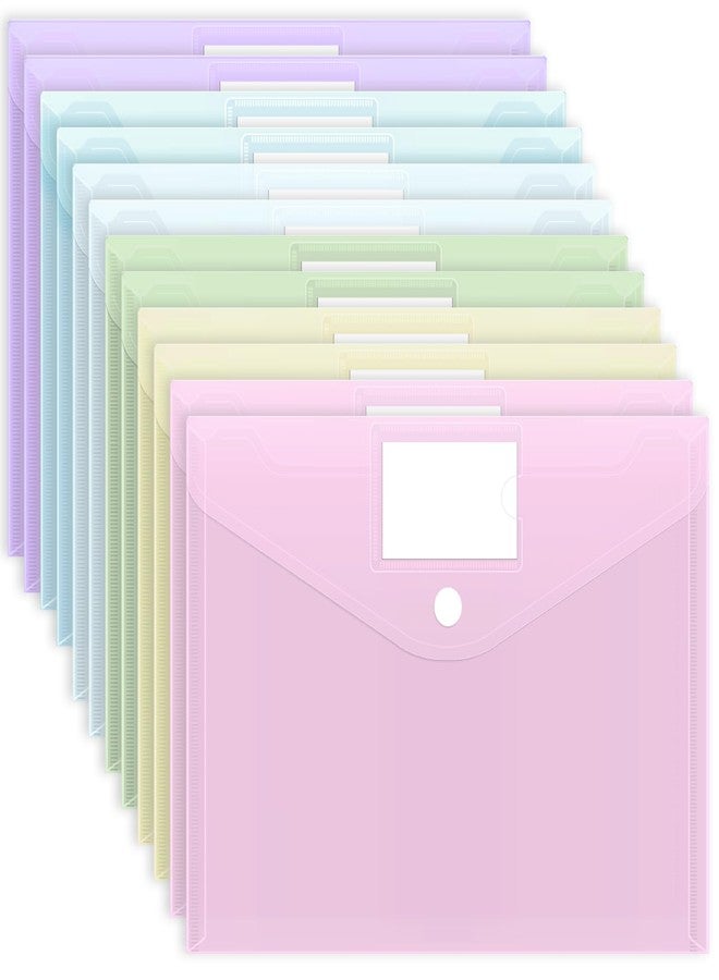 EOOUT 12pcs Plastic Envelopes, Plastic Folders for Documents, Hook & Loop Closure File Folders with Label Pocket A4 Size for School and Office Supplies - Image 1