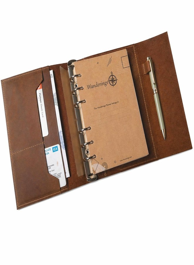 Wanderings A5 Leather Binder Planner - Refillable 6 Ring Journal with Inner Pockets - Hand-Crafted Genuine Leather Organizer- Filofax Compatible. 2026/27 Monthly Weekly Calendar with Notes - 6" x 8.5" - Image 3