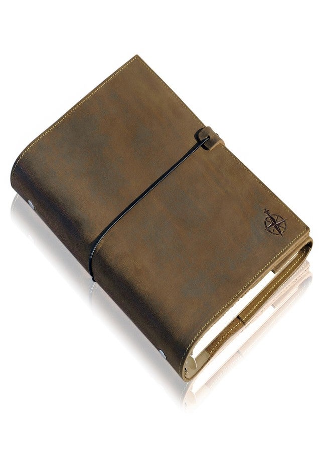 Wanderings A5 Leather Binder Planner - Refillable 6 Ring Journal with Inner Pockets - Hand-Crafted Genuine Leather Organizer- Filofax Compatible. 2026/27 Monthly Weekly Calendar with Notes - 6" x 8.5" - Image 1