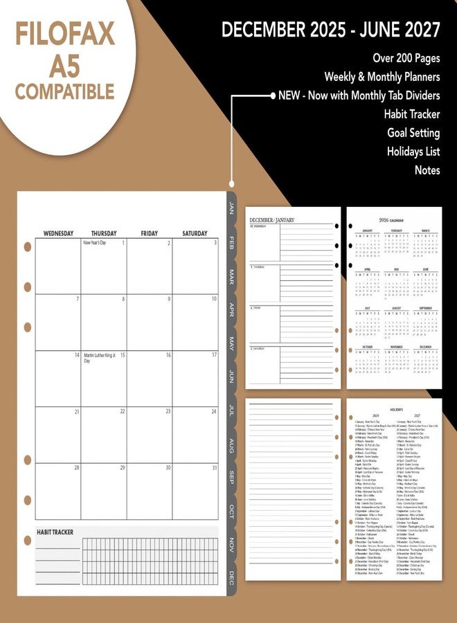 Wanderings A5 Leather Binder Planner - Refillable 6 Ring Journal with Inner Pockets - Hand-Crafted Genuine Leather Organizer- Filofax Compatible. 2026/27 Monthly Weekly Calendar with Notes - 6" x 8.5" - Image 2
