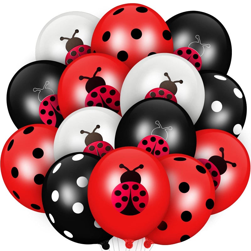 Sumind 48 Pieces Ladybug Balloons 12 Inch Latex Balloons Black White Polka Dots Party Supplies for Ladybug Birthday Party Boys Girls Jungle Theme Birthday Decorations - Image 1