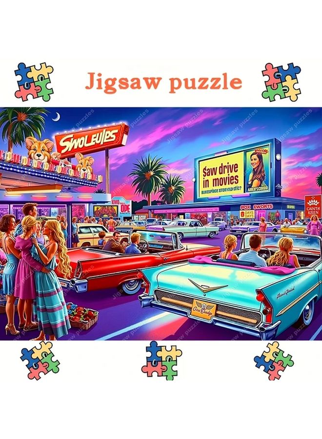 YF3243 2000 Pieces Extra Large Jigsaw Puzzle Vintage Drive In Movie Night Classic Cars - Image 3