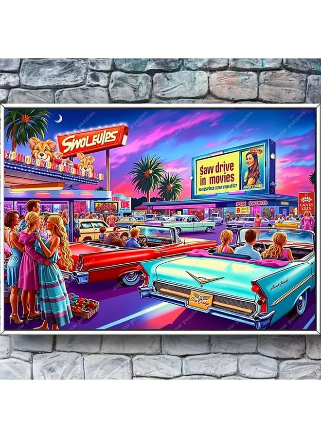 YF3243 2000 Pieces Extra Large Jigsaw Puzzle Vintage Drive In Movie Night Classic Cars - Image 5
