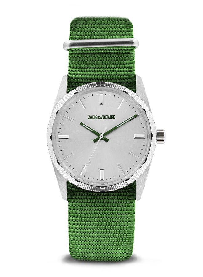 ZADIG & VOLTAIRE Unisex Zadig & Voltaire Green Nylon Strap Silver Watch - ZVF212 - Image 1