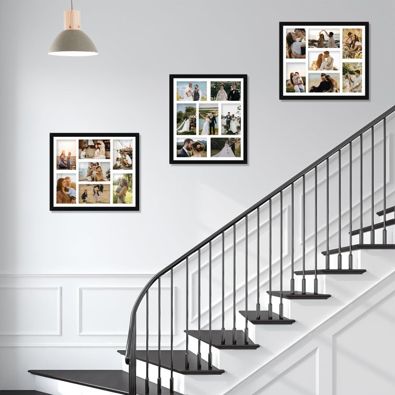 HEYTUYA 4x6 Picture Frame Collage for Wall, Display 7 Pcs 4x6 Photos with Mat or 12x14 Without Mat, 7 Opening Photo Frame for 4 x 6 Pictures with Shatter Resistant Plexiglass, White Mat, Black - Image 5