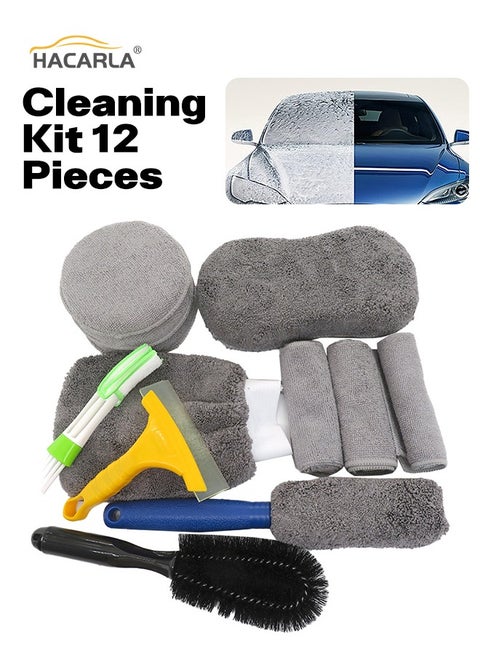 12 Pcs Car Wash Cleaning Kit Automotive Detail Brushes Rim Cleaner Exterior