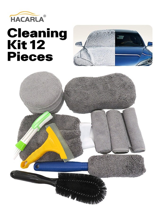 12 Pcs Car Wash Cleaning Kit Automotive Detail Brushes Rim Cleaner Exterior