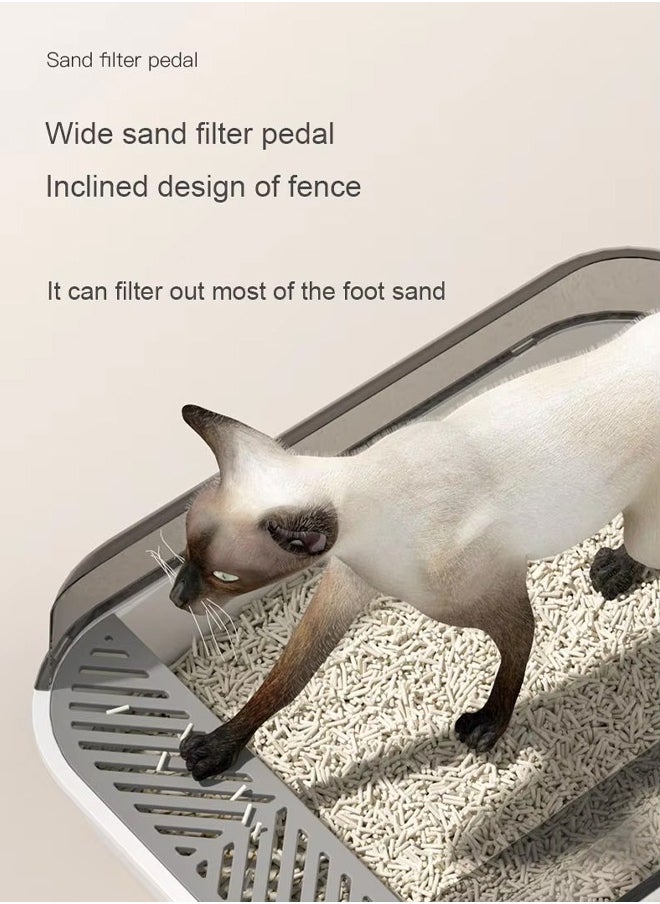 Cat Litter Box with  with Scoop and Filter Pedal, Non-Sticky High Side Kitty Litter Box,Semi-Enclosed Open Top Cat Litter Box With Cat Litter Scoop,Cat Sandbox,Semi-enclosed Cat Toilet