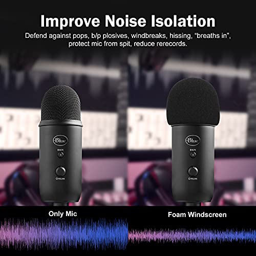 boseen Foam Microphone Windscreen for Blue Yeti - Professional Pop Filter for 2.5 Inch Diameter Microphones Sponge Mic Cover 2Pcs - Image 3