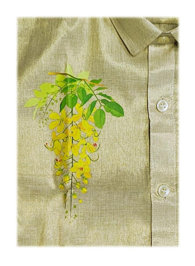 YETTALAN® Boys Gold Tissue Half Sleeve Print Shirt & Ready to Wear Cotton Dhoti Set | Kerala Traditional Ethnic Wear for Vishu Onam Festivals (Kanikonna Flower, 1-2 Years) - Image 3