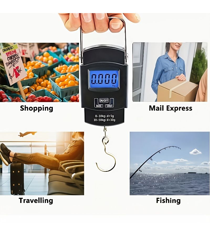 1 Fishing Scale 110 Lbs 50 Kg Handheld Electronic Digital Scale Backlit LCD Screen High Precision Hook Hanging Portable Suitable For Luggage Fishing Tackle Bags Batteries Not Included - Image 4