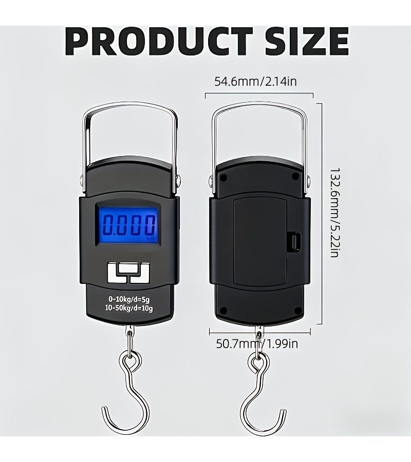 1 Fishing Scale 110 Lbs 50 Kg Handheld Electronic Digital Scale Backlit LCD Screen High Precision Hook Hanging Portable Suitable For Luggage Fishing Tackle Bags Batteries Not Included - Image 2