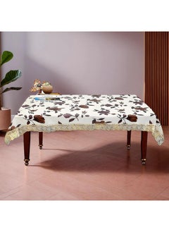 Kuber Industries Kuber Industries Floral Print Exclusive Table Cloth|PVC 4 Seater Center Table cover|Table Sheet For dining, Party, Events|Waterproof Protector|Indoor And Outdoor Use "60x40" (Cream & Brown)  - Image 3