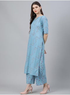 Libas Printed Kurta with Palazzo and Chiffon Solid Dupatta Set by Styli  - Image 2