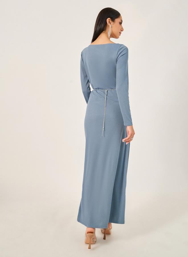Styli Plain Long Sleeves A-Line Maxi Dress - Image 5
