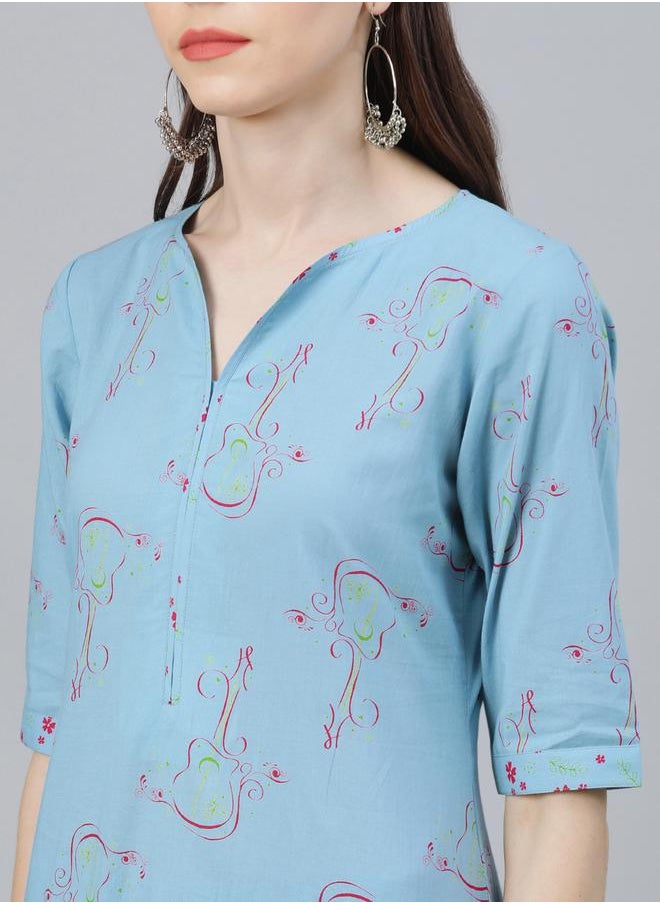 Libas - Printed Kurta with Palazzo and Chiffon Solid Dupatta Set by Styli - Image 1