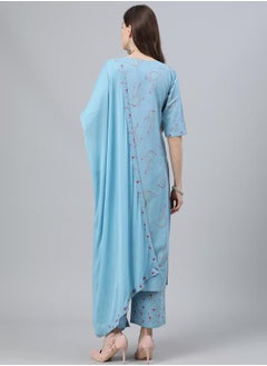 Libas Printed Kurta with Palazzo and Chiffon Solid Dupatta Set by Styli  - Image 4