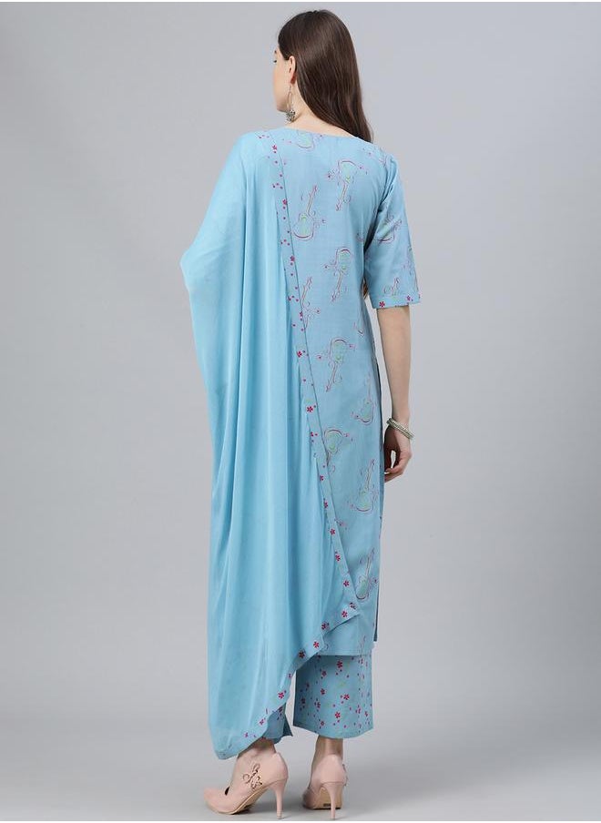 Libas - Printed Kurta with Palazzo and Chiffon Solid Dupatta Set by Styli - Image 1