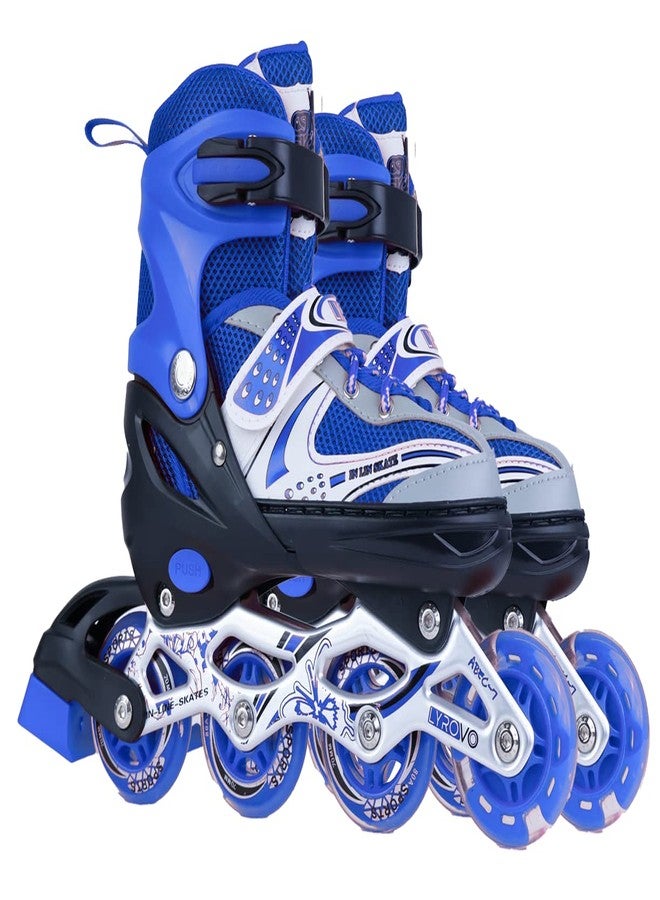 Lyrovo Adjustable Inline Skates Set for Boys Kids and Girls Skating (M, Blue) - Image 1