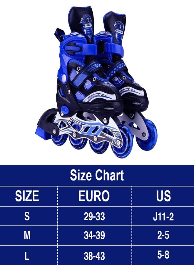 Lyrovo Adjustable Inline Skates Set for Boys Kids and Girls Skating (M, Blue) - Image 2