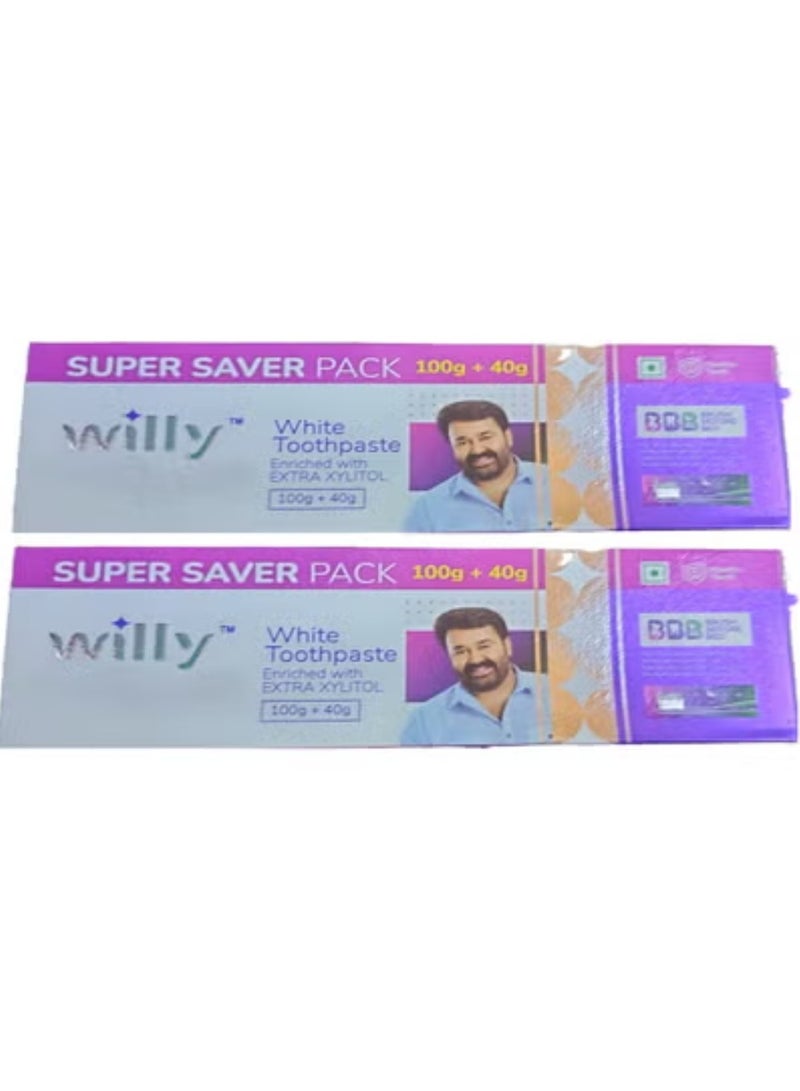 Willy White Toothpaste with Extra Xylitol 100g + 40g Free – Pack of 2 - Image 1