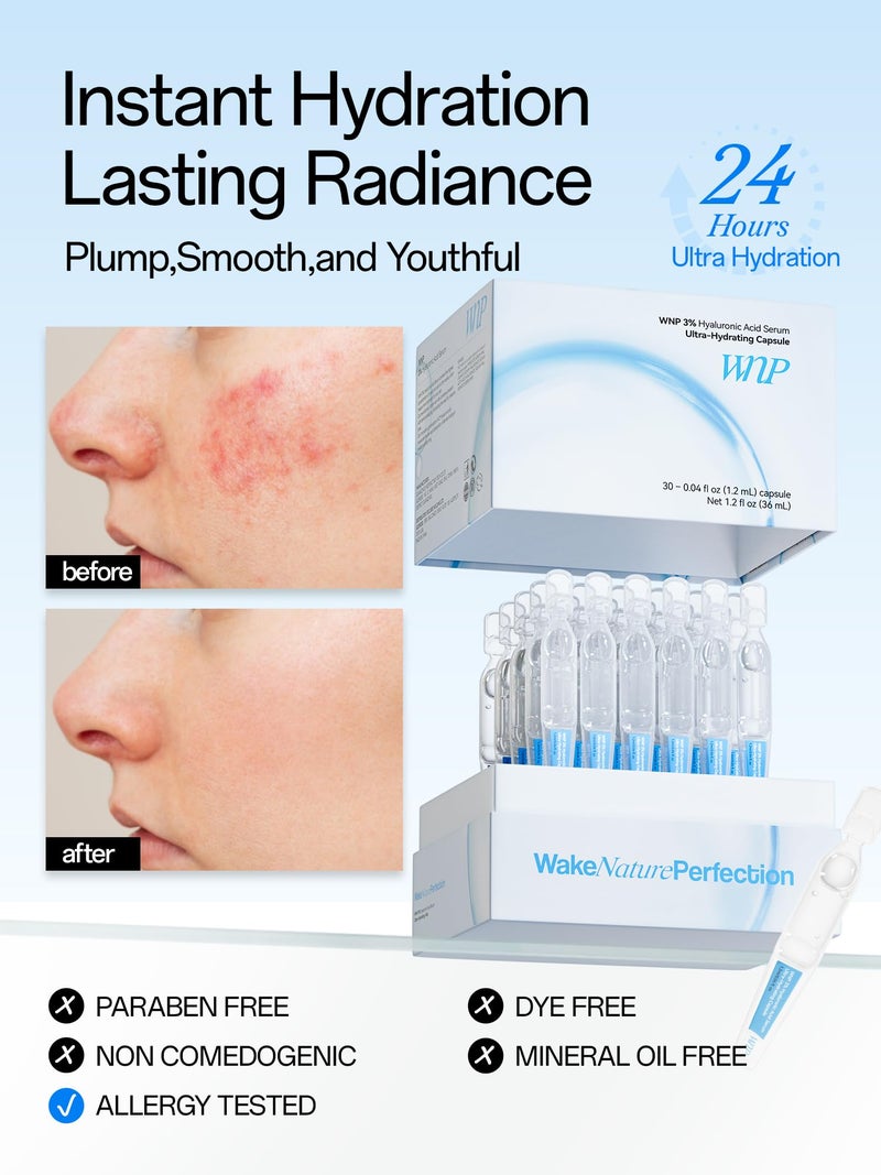 WNP Hyaluronic Acid Serum 3% for Face with 4D Multi-Layer Hydration | Ultra Hydrating Anti-Aging Serum | Moisturizer for Dry & Sensitive Skin | Pre-Makeup Skincare | Single-Use Vials 30PCS - Image 2