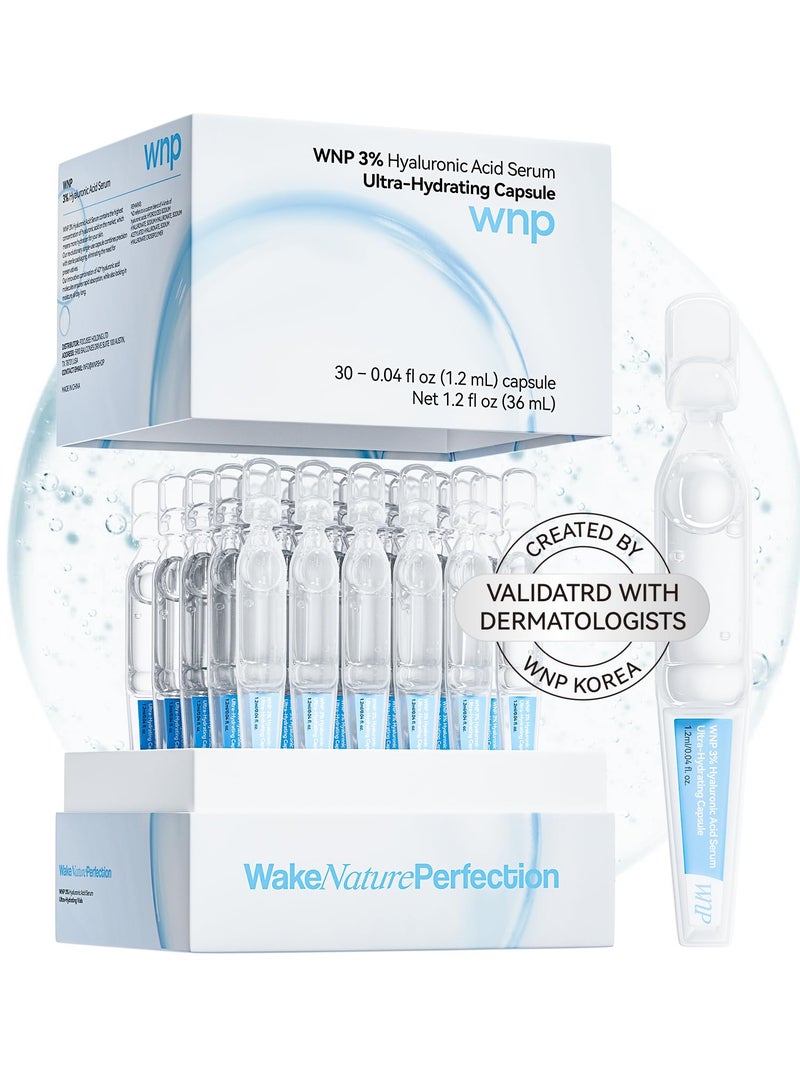 WNP Hyaluronic Acid Serum 3% for Face with 4D Multi-Layer Hydration | Ultra Hydrating Anti-Aging Serum | Moisturizer for Dry & Sensitive Skin | Pre-Makeup Skincare | Single-Use Vials 30PCS - Image 1