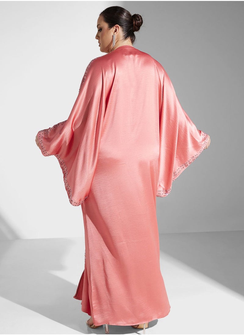 Khizana - Plus size bell sleeved abaya with shimmer detail  sheila - Image 1