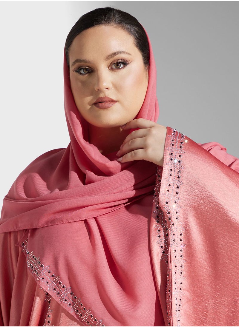 Khizana - Plus size bell sleeved abaya with shimmer detail  sheila - Image 1