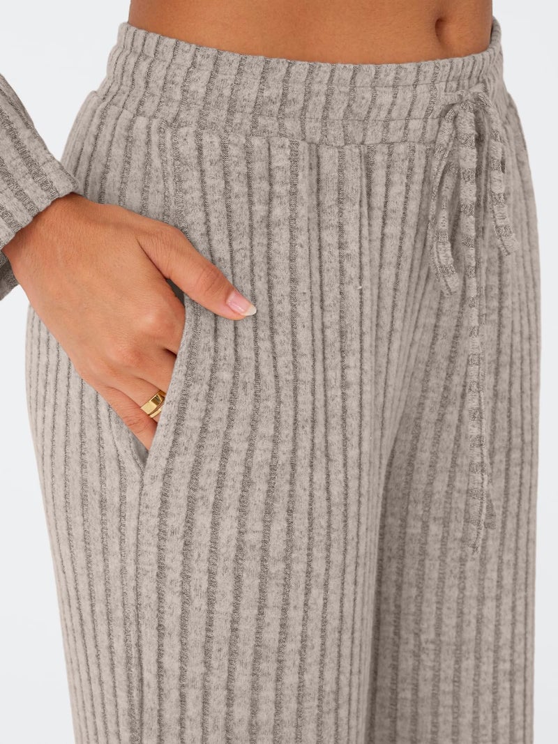 LILLUSORY Womens Lounge Sets 2 Piece Matching Pajamas Fall Fashion 2026 Ribbed Knit Outfits Long Sleeve Casual Sweatsuits Trendy Plus Size Sweaters Cute Sleep Wears Travel Soft Clothes Khaki L - Image 5