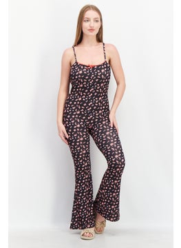 Women Floral Print Sleeveless Jumpsuit, Black
